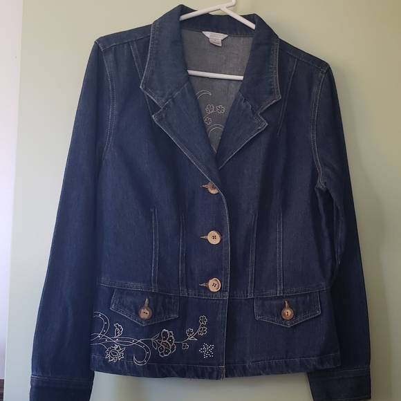 🫖2/$20 Christopher and Banks Button-Up Jean Jacket w/ Embroidery - Picture 1 of 7